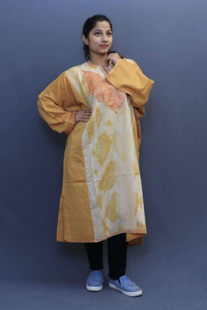 Mustard Colour Tye And Dye Phiran With Tilla Embroidery