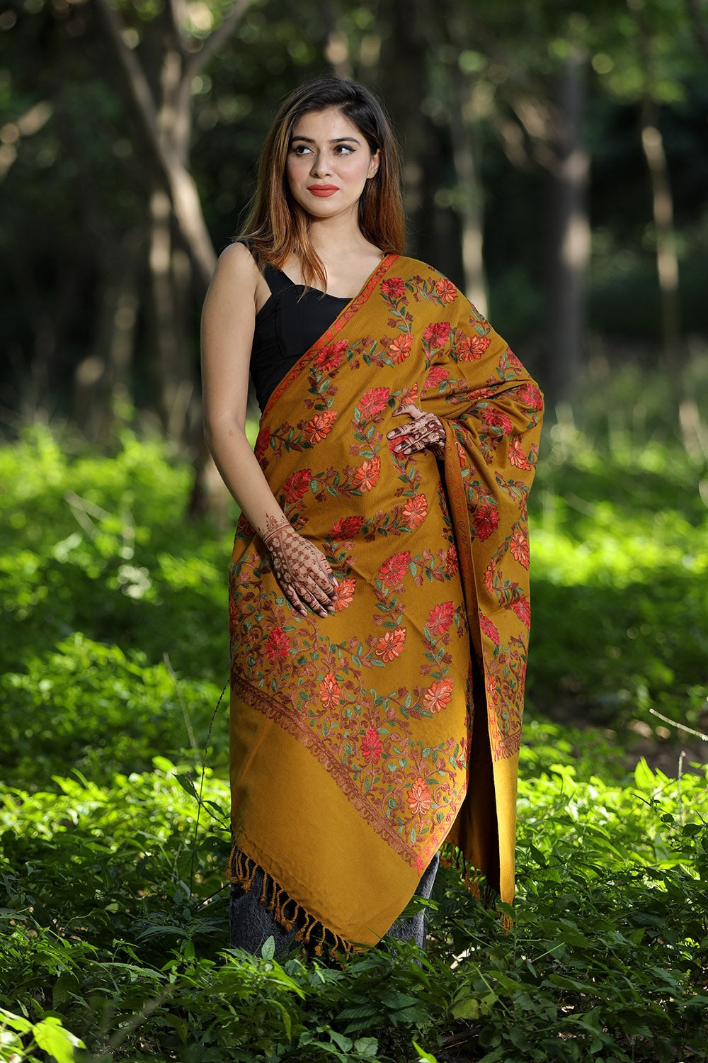 Mustard Colour Wolen Base With Rich All Over Kashmiri Jaal