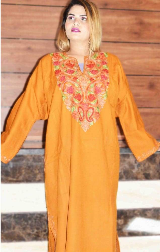 Mustard Yellow Color Aari Work Embroidered Phiran Enriched