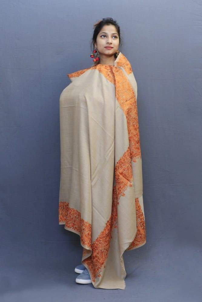 Natural Colour Wrap With Brown Aari Embroidery Looks