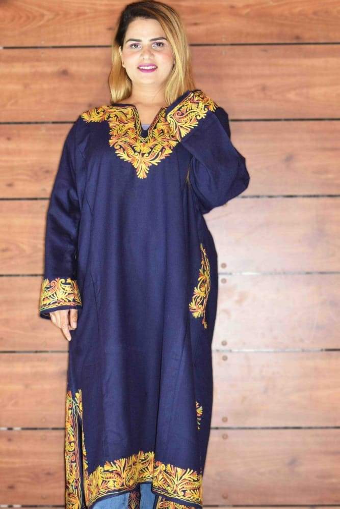 Navy Blue Color Aari Work Embroidered Phiran Enriched