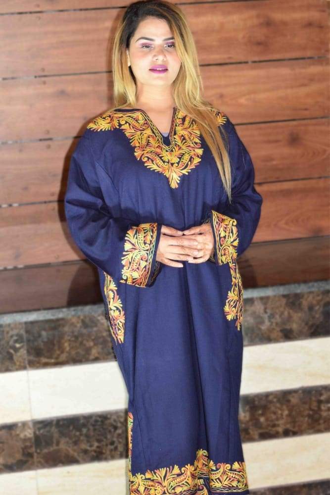 Navy Blue Color Aari Work Embroidered Phiran Enriched