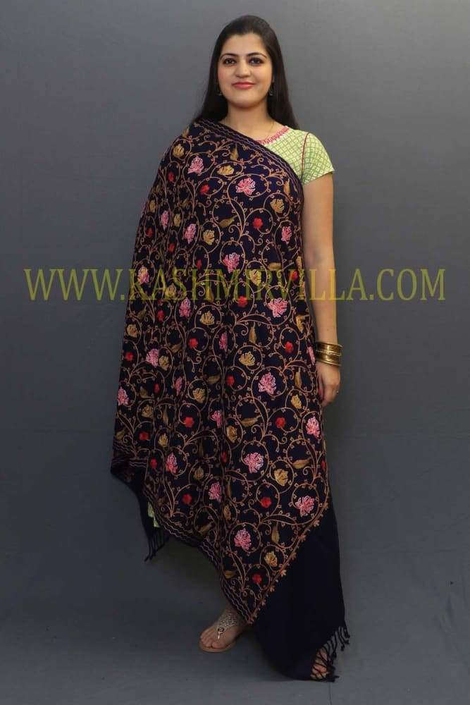 Navy Blue Color Aari Work Embroidered Shawl Enriched