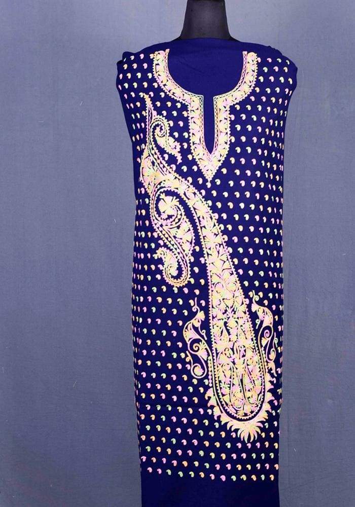 Navy Blue Color Patterned Kashmiri Aari Work Ladies Salwar