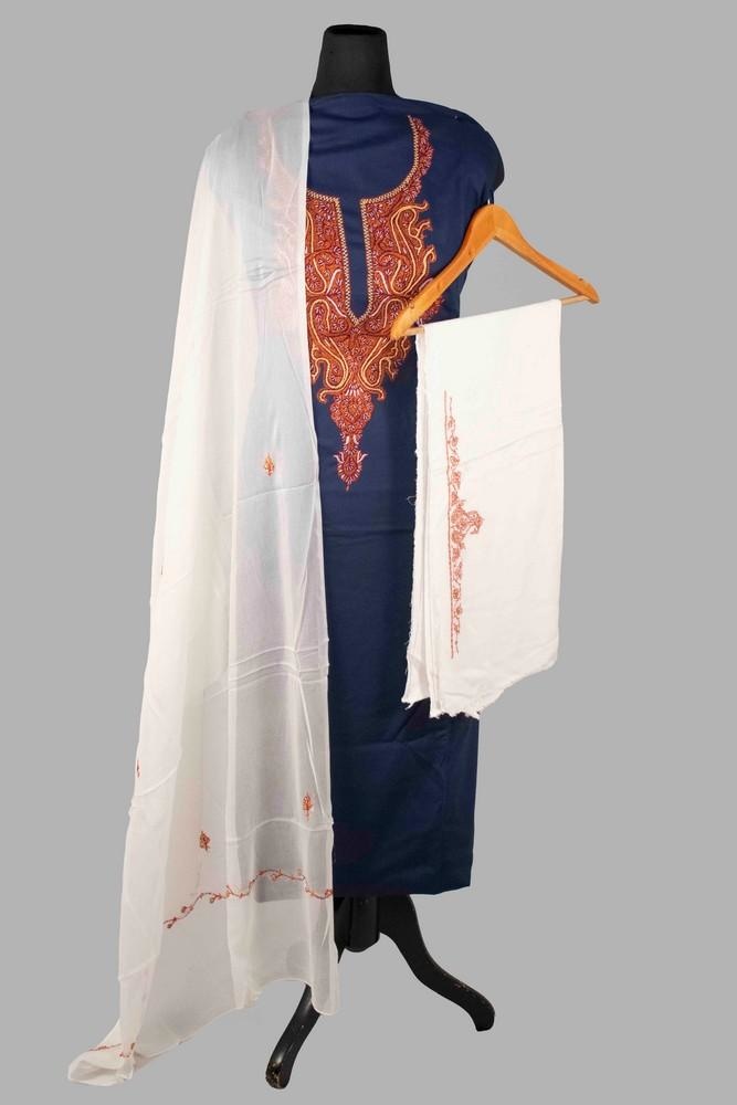 Navy Blue Color Rayon Cotton Sozni Work Unstitched Suit