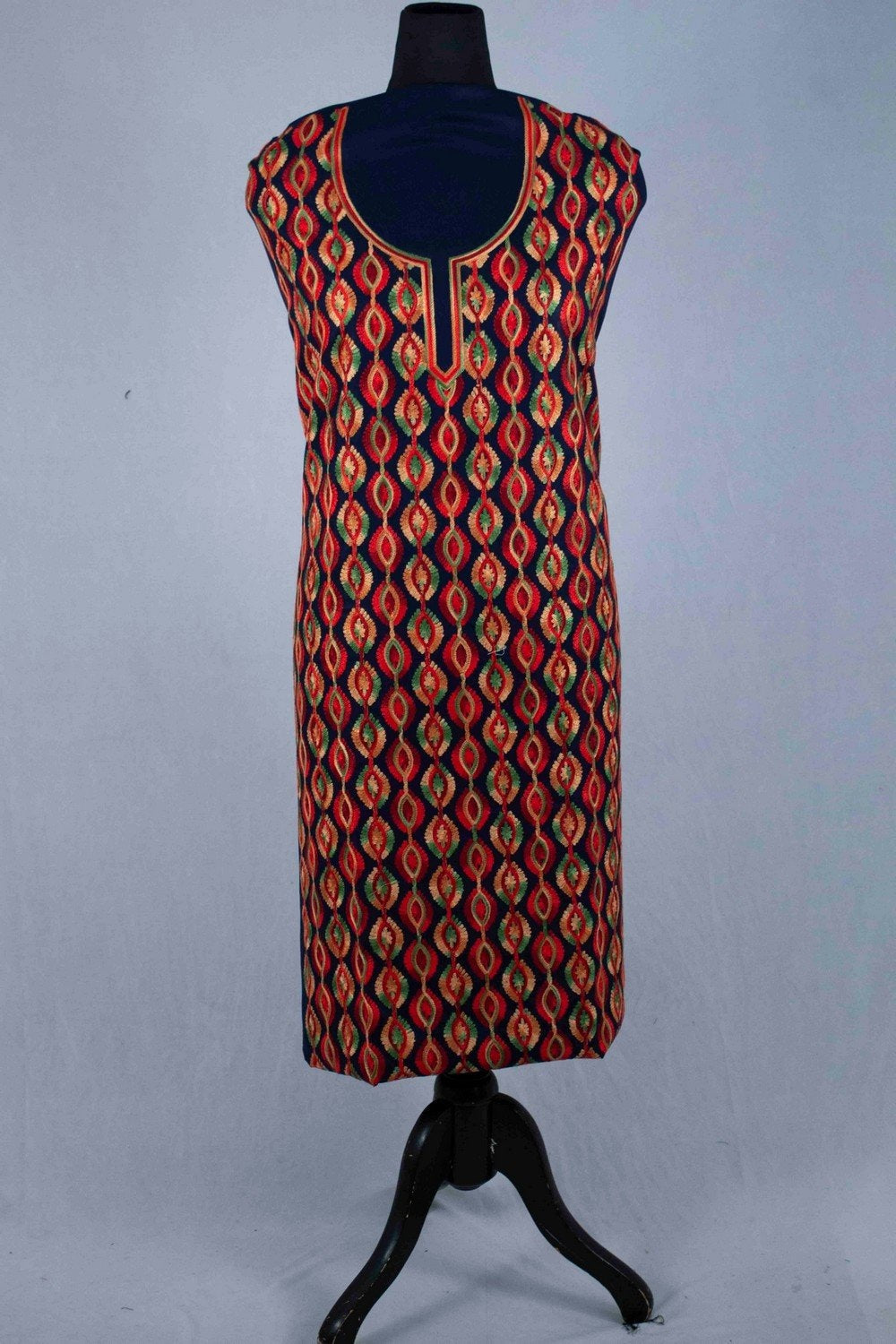Navy Blue Color Silk Cotton Kashmiri Embroidered Designer