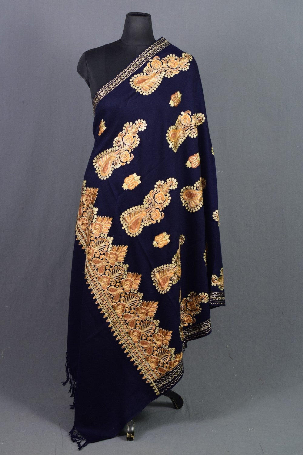 Navy Blue Colour Kashmiri shawl Four Sided Border Adds