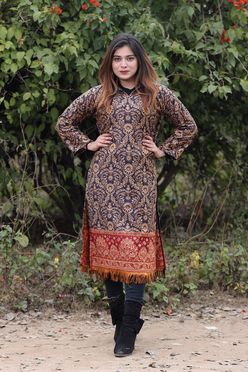 Navy Blue COLOUR KASHMIRI WOVEN KURTA WITH NEW DESIGNER