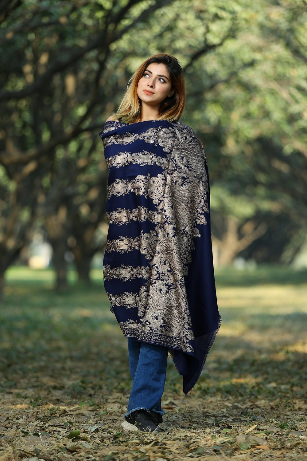 NAVY BLUE COLOUR SHAWL DEFINES FEMINISM AND ADDS GLAMOUR