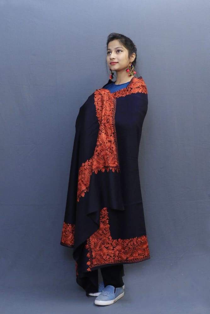 Navy Blue Colour Wrap With Rust Aari Embroidery Looks