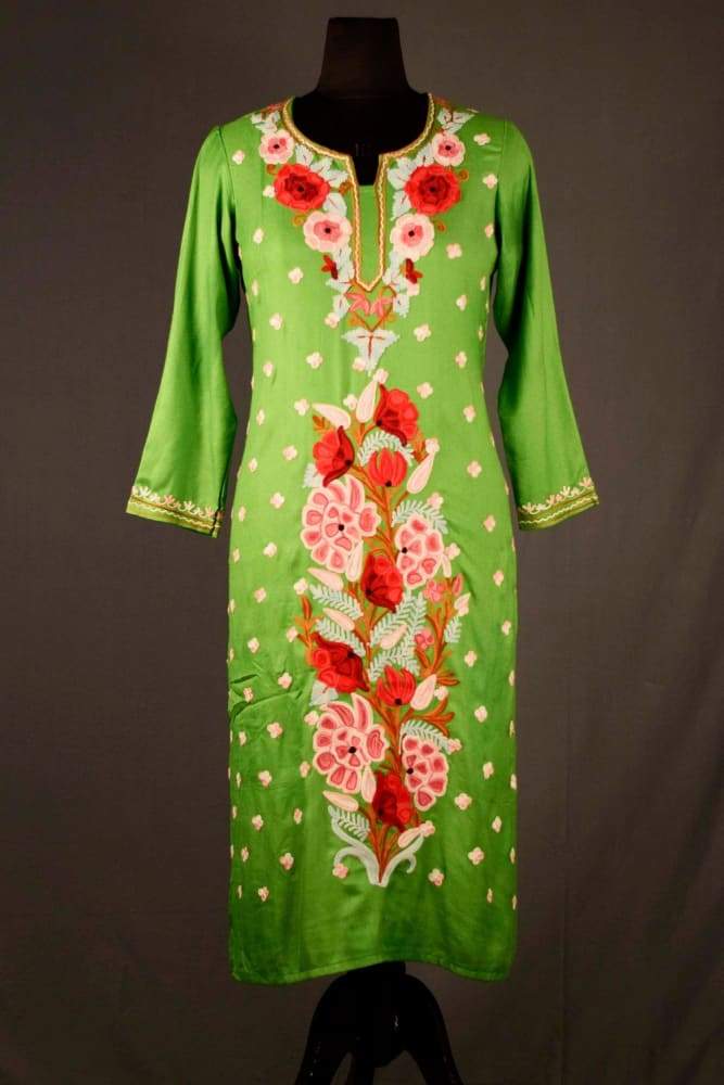 NEON GREEN COLOUR AARI WORK EMBROIDERED KURTI WITH NEW