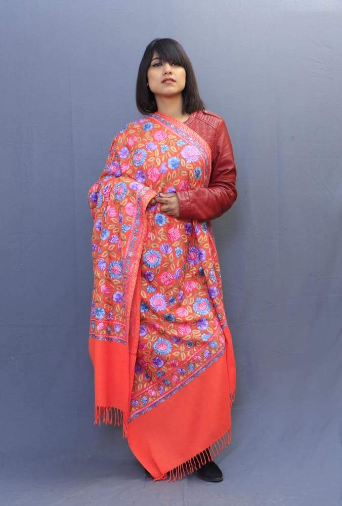 Neon Orange Colour Shawl With Having Rich Kashmiri