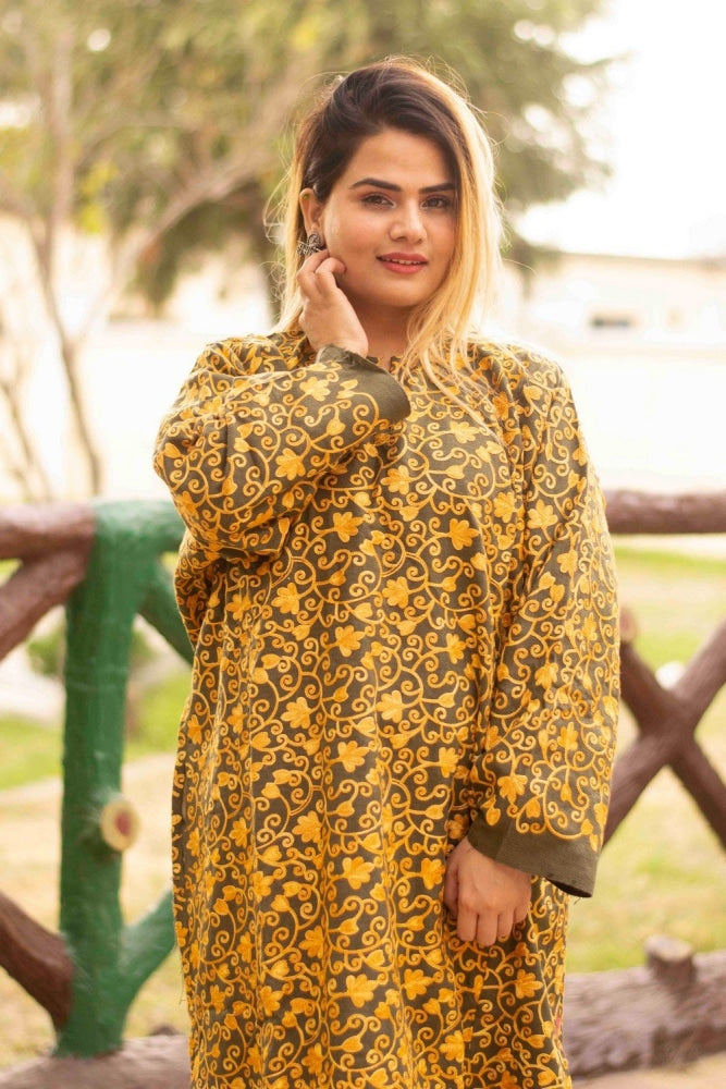 Neutral Color Kashmiri Work Phiran Enriched Designer Yellow