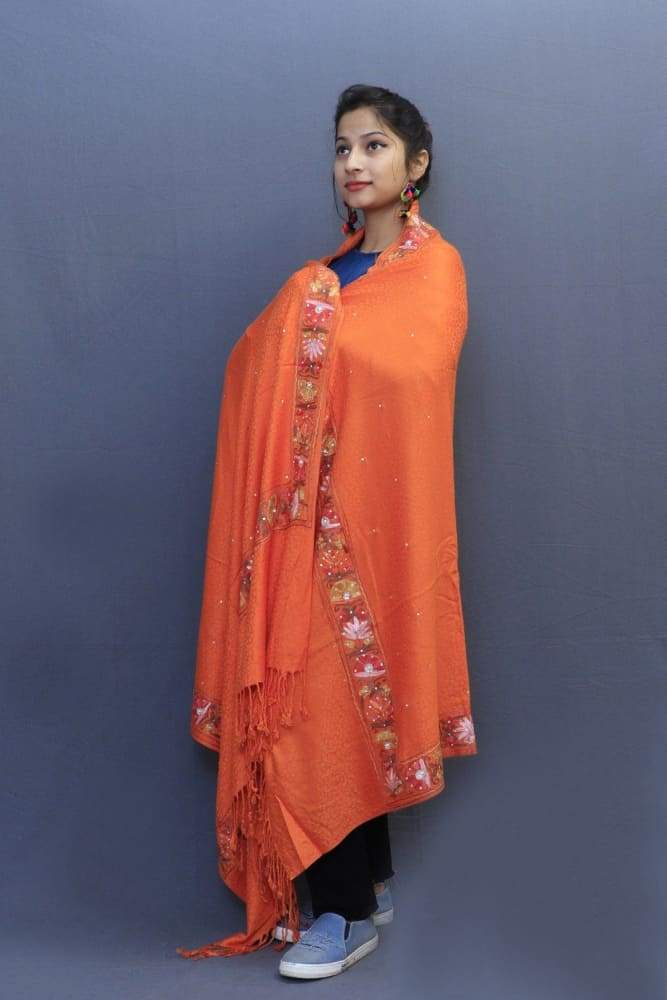 Orange Colour Delicate Wrap With Four Sided Border And