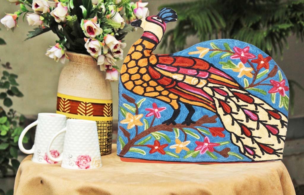 Peacock Style Kashmiri Hand Embroidered Tea Cosy 12