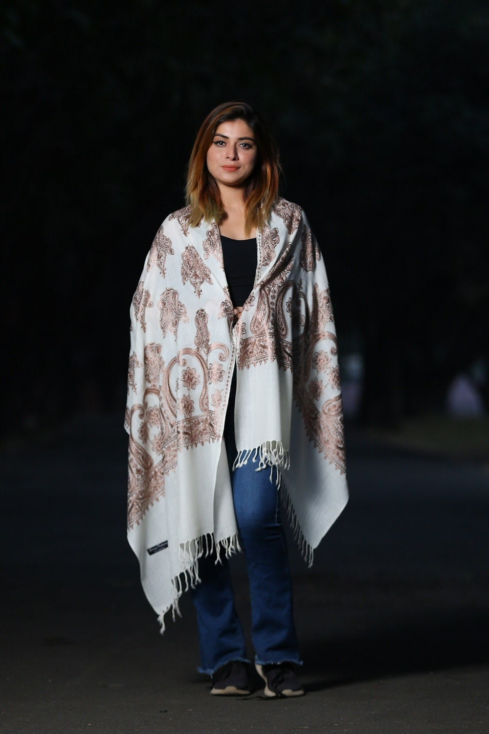 PEARL WHITE COLOUR EMBROIDERED STOLE DEFINES FEMINISM