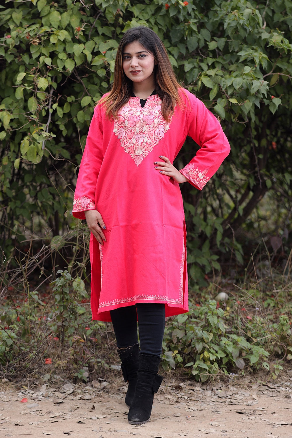 Pink Color Aari Work Embroidered Kurti With New Designer