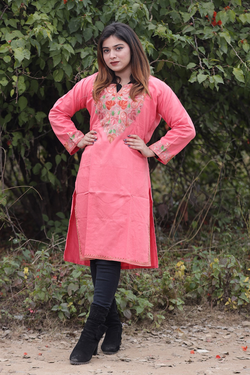 Pink Color Aari Work Embroidered Kurti With New Designer