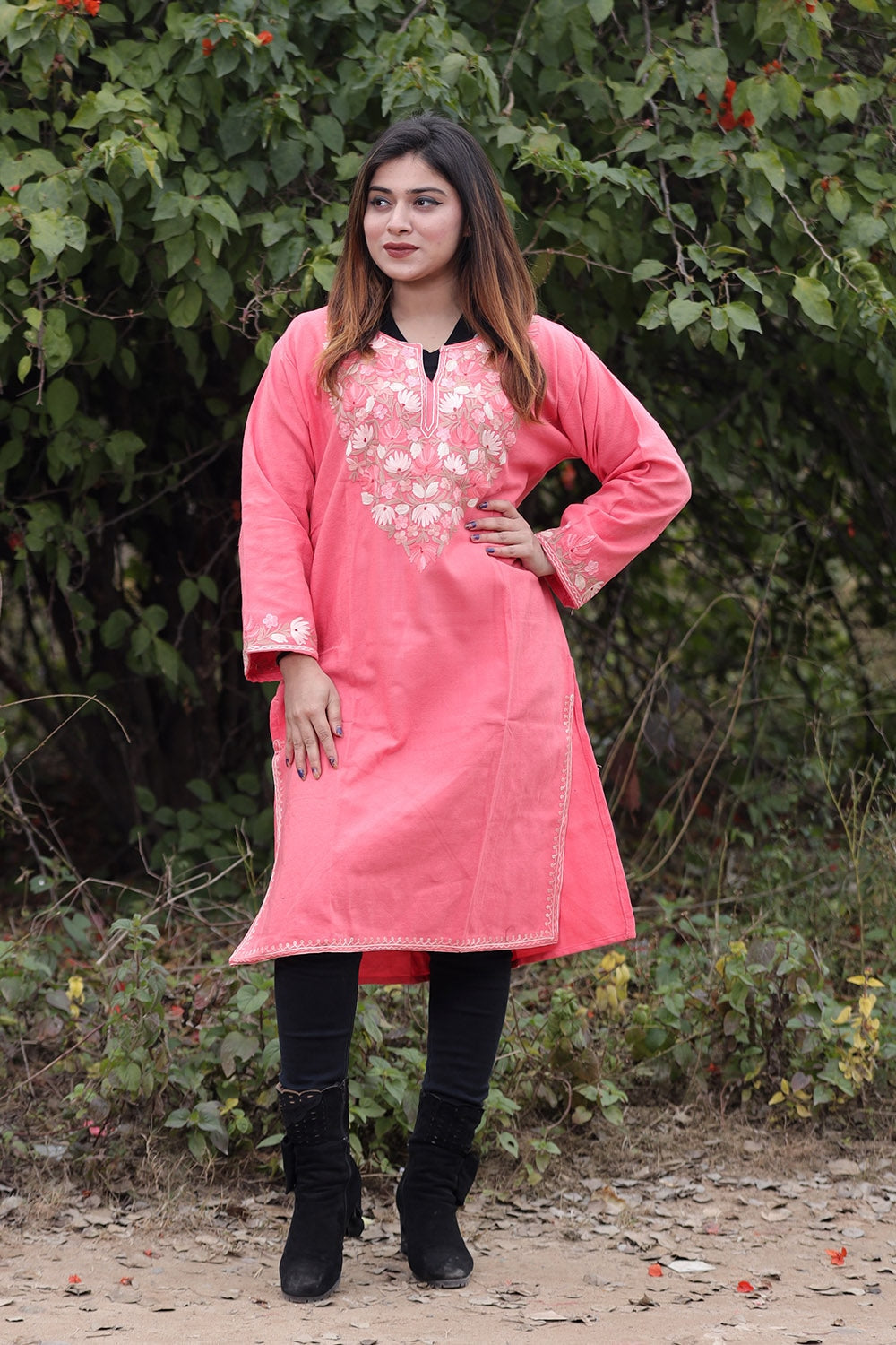 Pink Color Aari Work Embroidered Kurti With New Designer