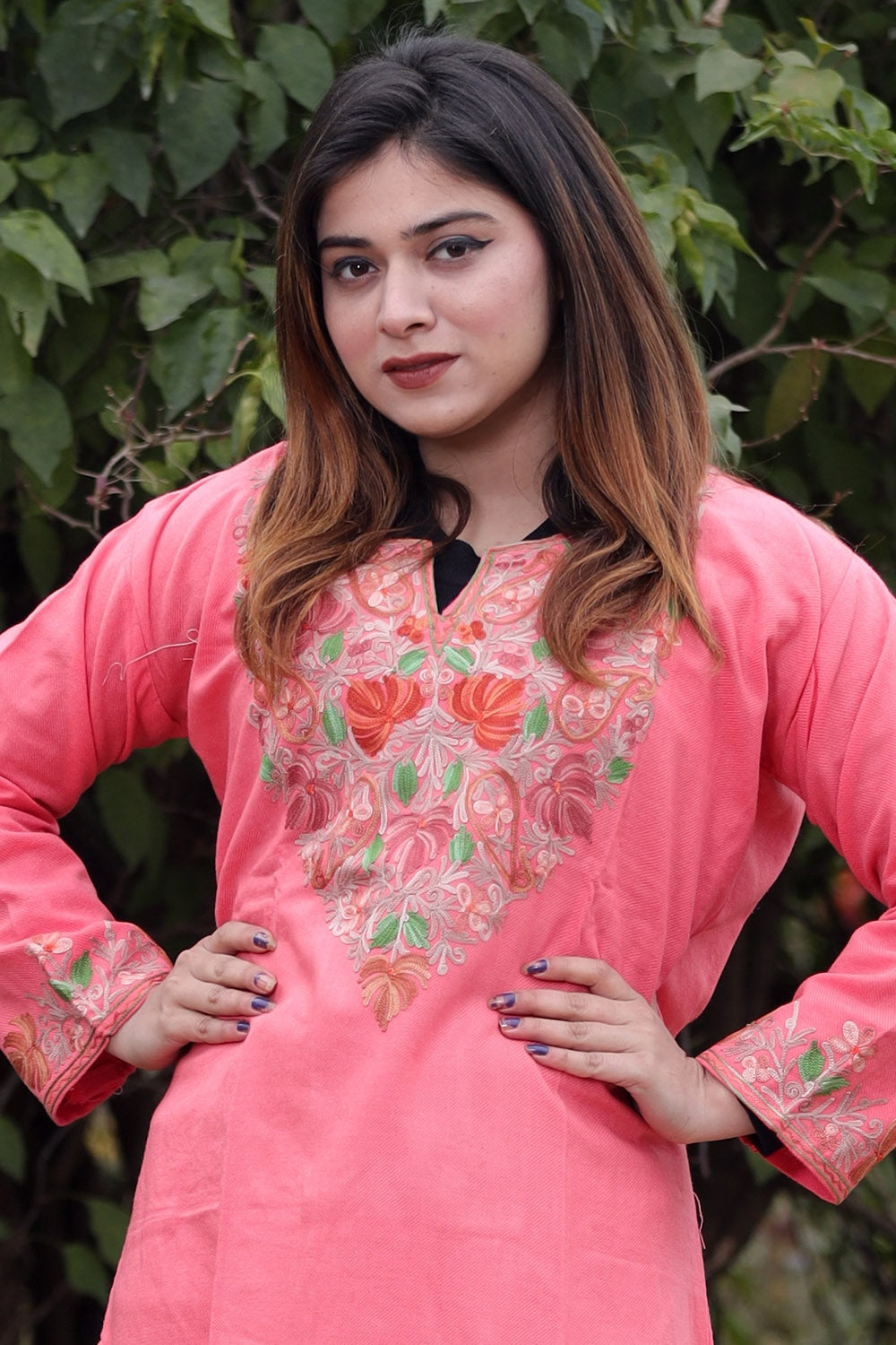 Pink Color Aari Work Embroidered Kurti With New Designer