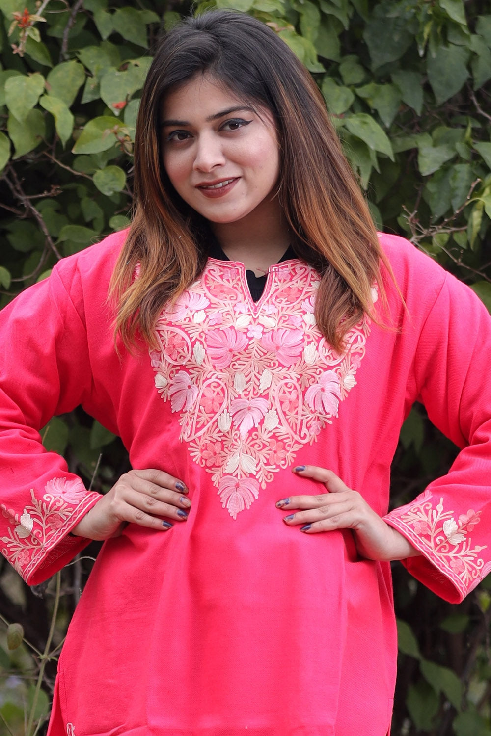 Pink Color Aari Work Embroidered Kurti With New Designer