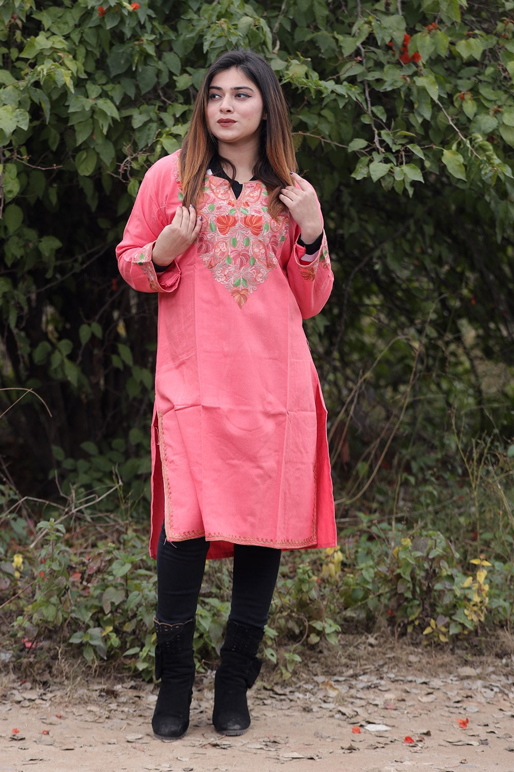 Pink Color Aari Work Embroidered Kurti With New Designer