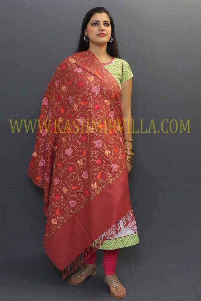 Pink Color Aari Work Embroidery Shawls Enriched With Jaal