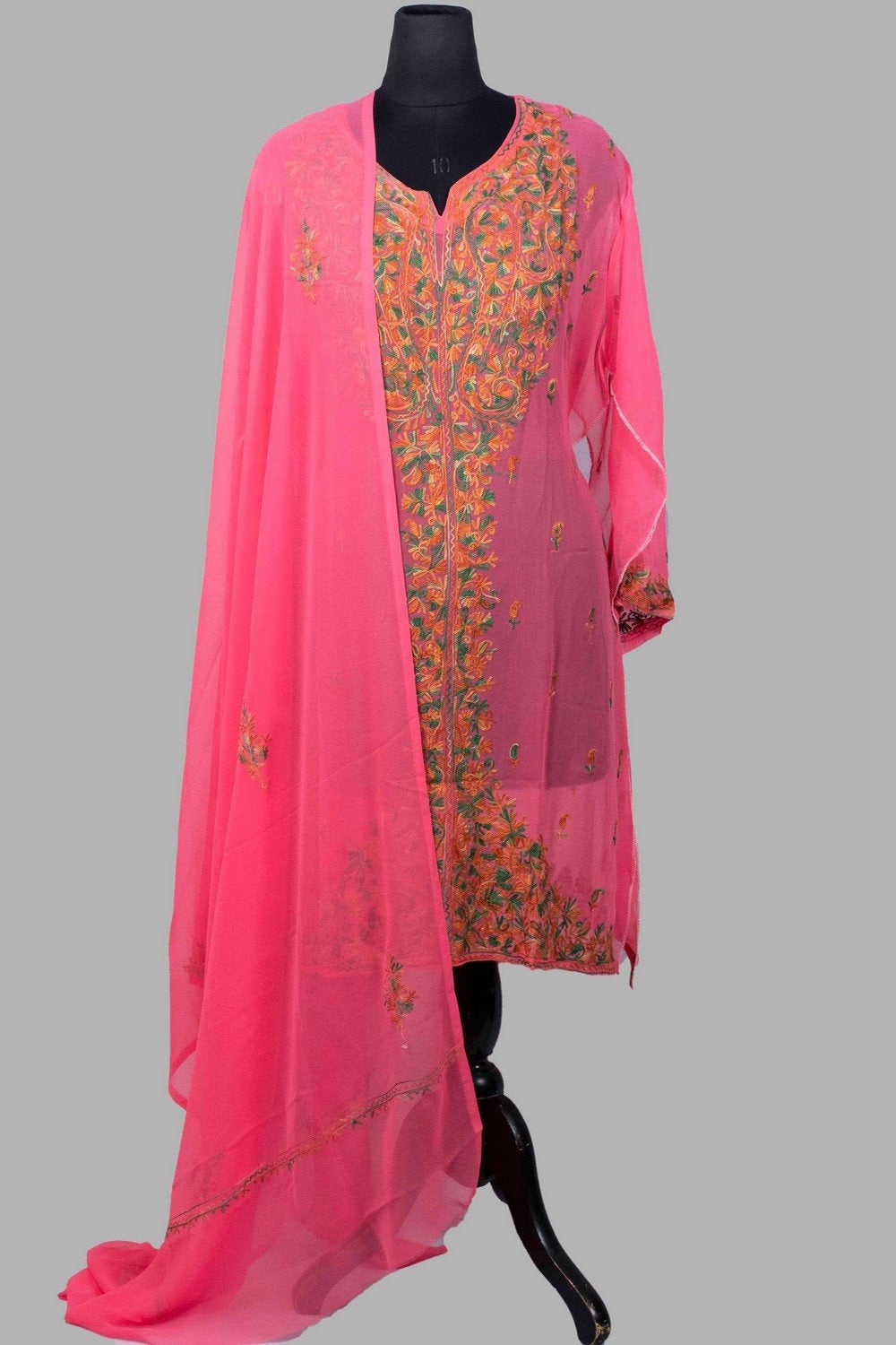 Pink Colour Aari Work Kurti With Golden Thread Embroidery
