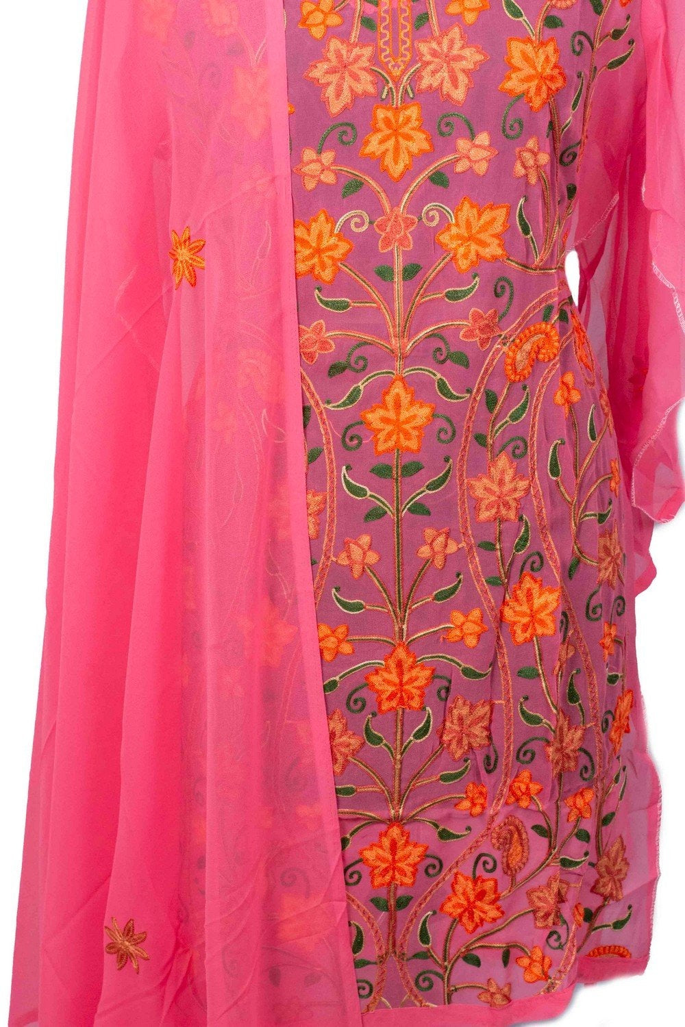Pink Colour Aari Work Neck Kurti With Thread Embroidery