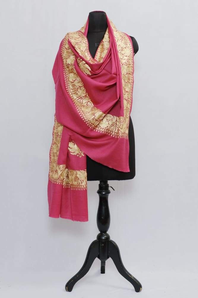 Pink Colour Semi Pashmina Shawl Enriched With Ethnic Golden