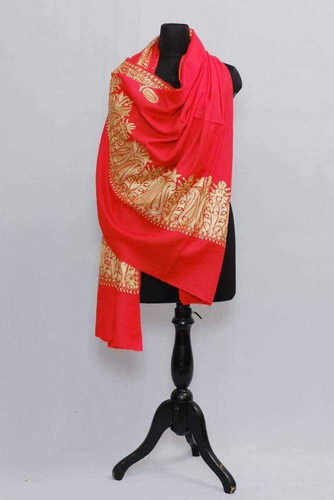 Pink Colour Semi Pashmina Shawl Enriched With Ethnic Heavy