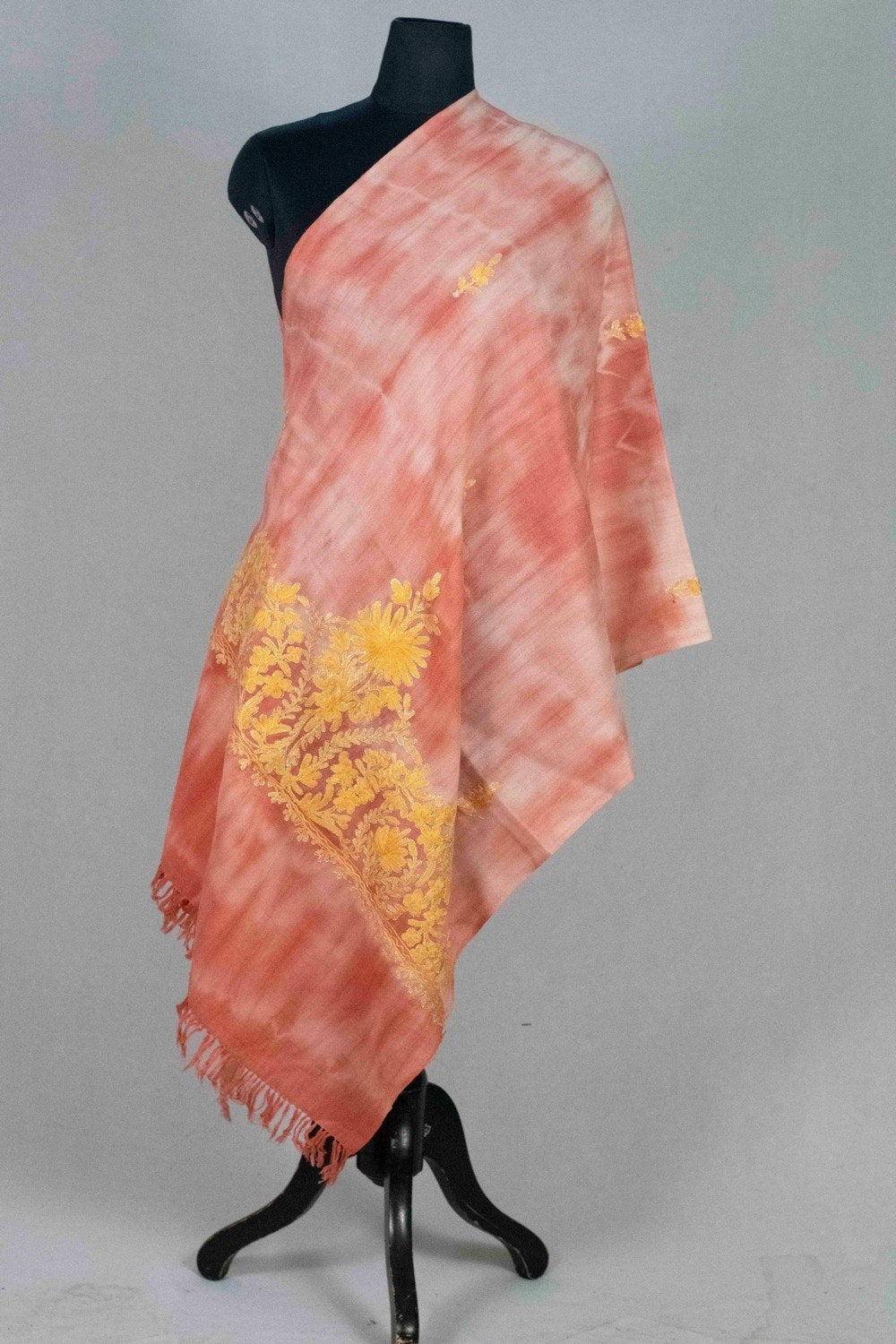 PInk Colour Tye Dye Stole With kashmiri Embroidery