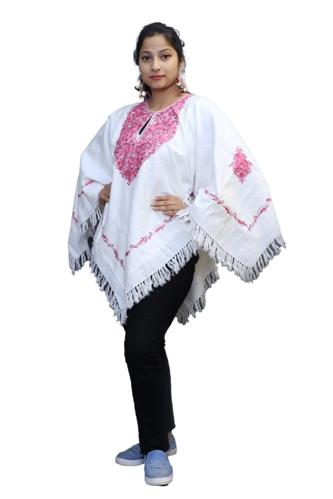 Pink Creamy White Color Aari Work Embroidered Poncho