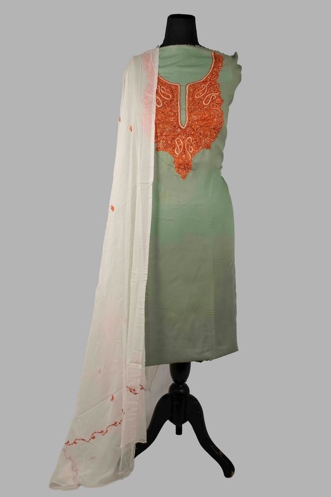 Pista Green Color Rayon Cotton Sozni Work Unstitched Suit