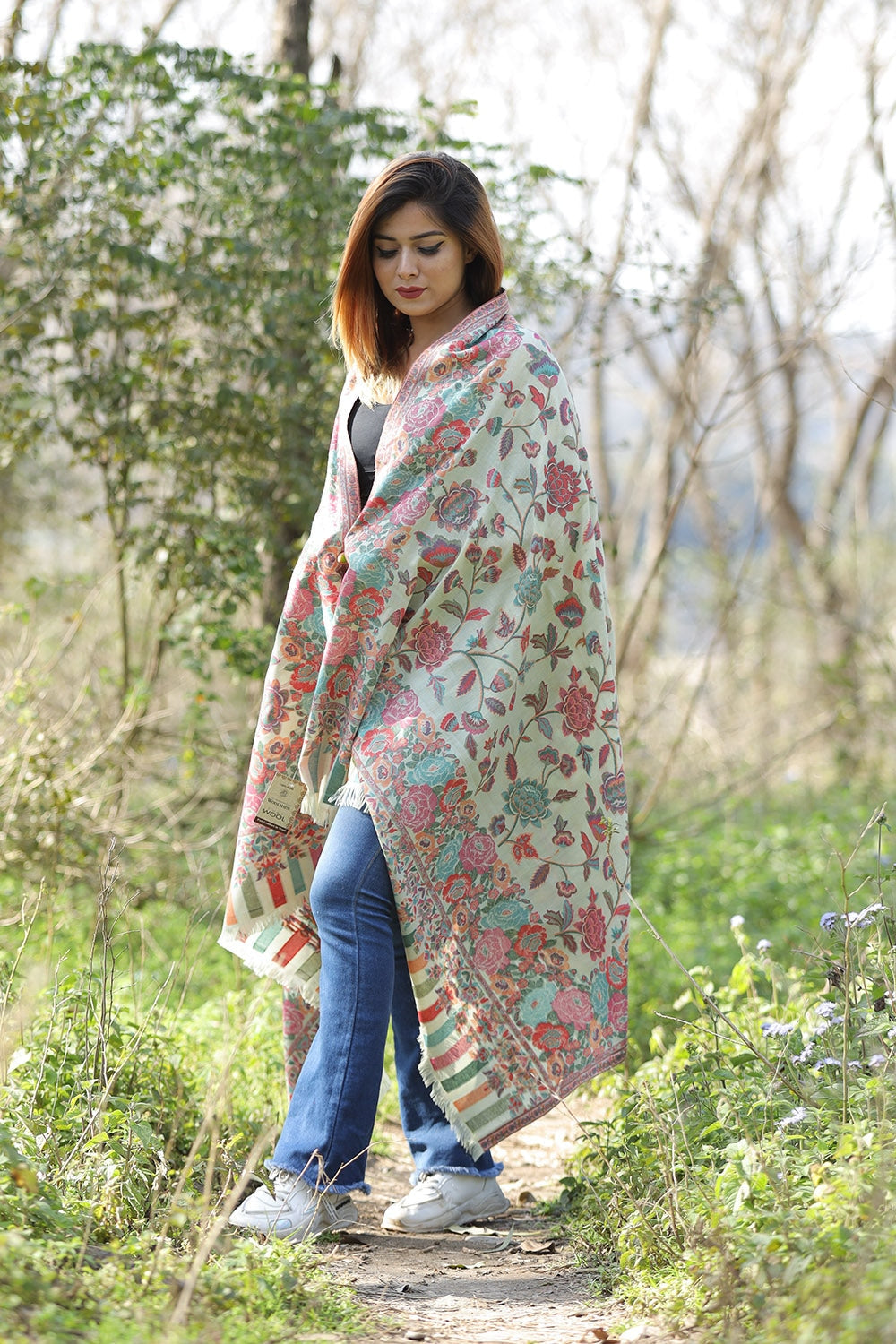 Pistachio Green Colour Designer Shawl With Beautifully