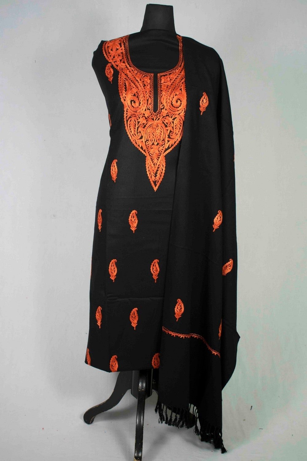 Pitch Black Color Kashmiri Aari Work Heavy Neck Embroidered
