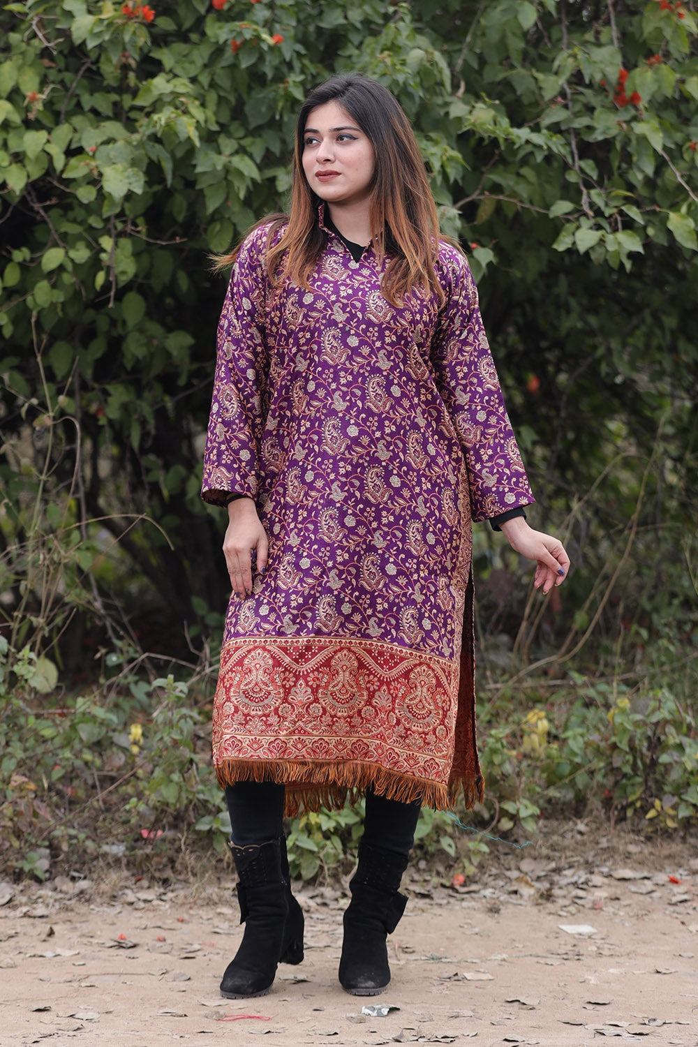 PURPLE COLOUR KASHMIRI WOVEN KURTA WITH NEW DESIGNER