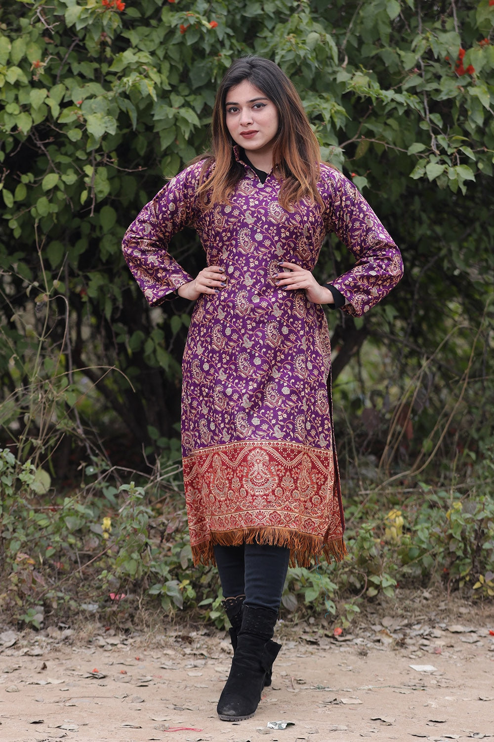 PURPLE COLOUR KASHMIRI WOVEN KURTA WITH NEW DESIGNER