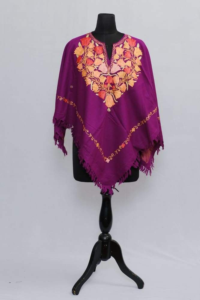 Purple Colour Ponchu With Elegant Kashmiri Embroidery.