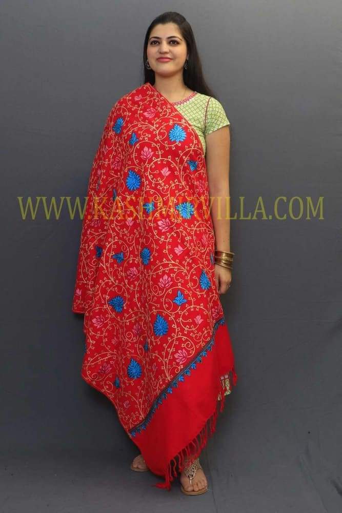 Ravishing Red Color Aari Work Embroidery Shawls Enriched