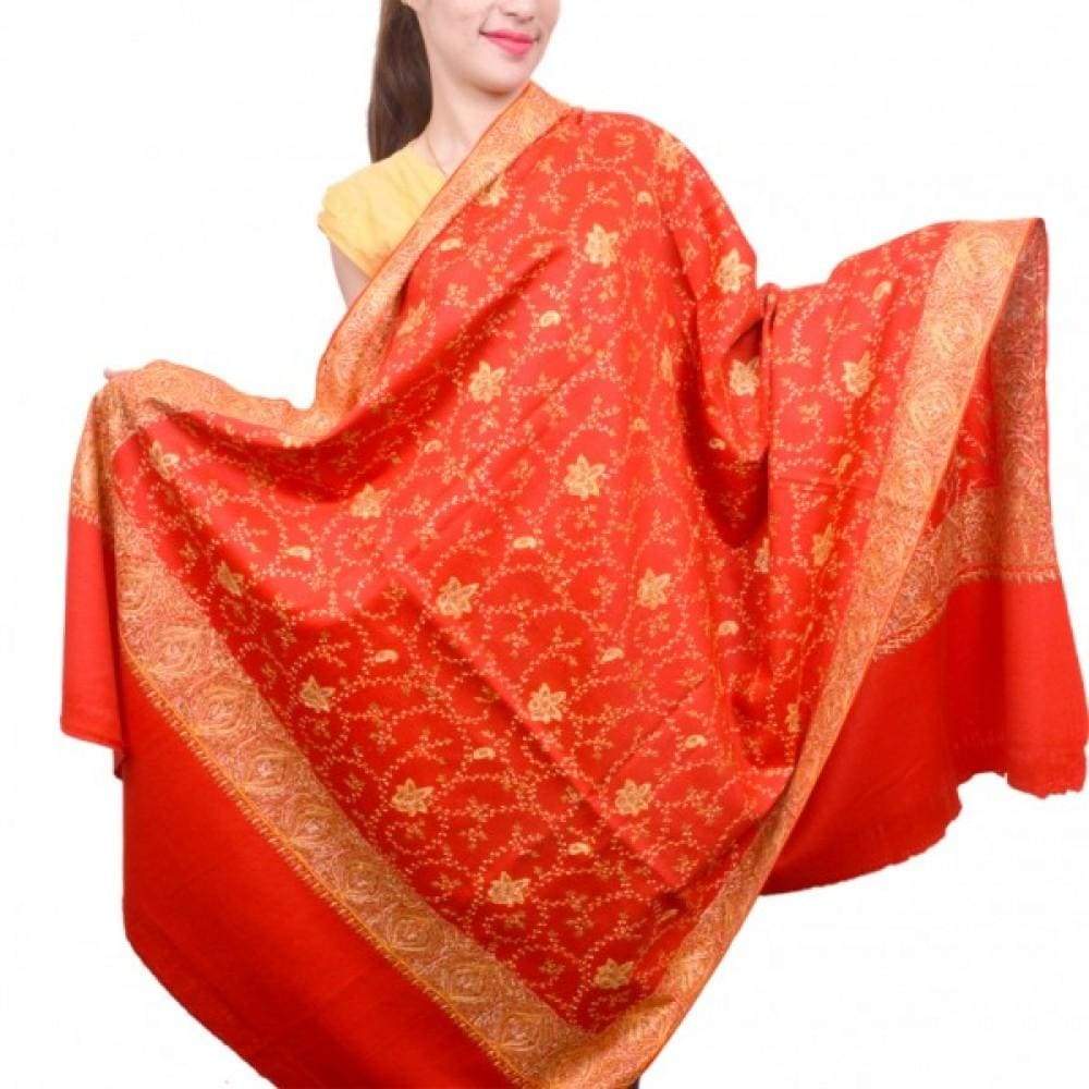 Ravishing Red Color Embroidered Sozni Shawl Enriched With