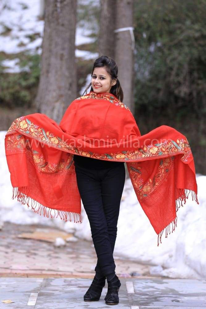 Ravishing Red Colour Elegant Pashmina Aari Work Stole