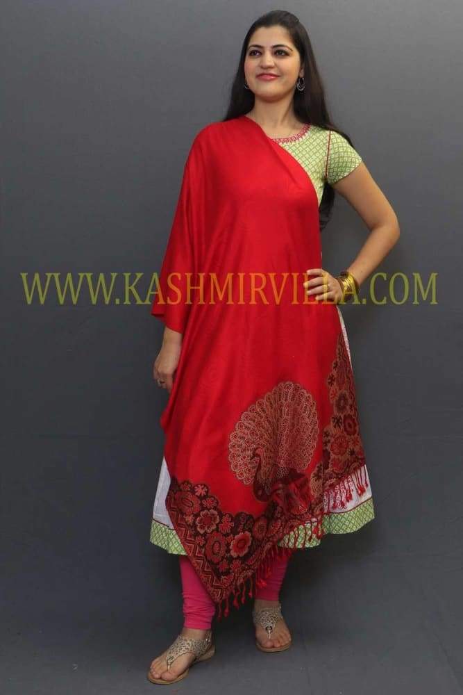Ravishing Red Colour Soft Textured Wrap With Peacock