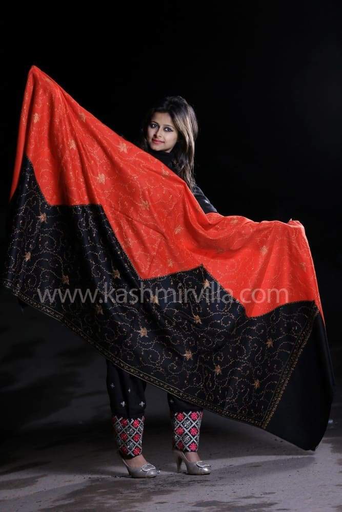 Red Black Color Kashmiri Work Embroidered Shawl Enriched