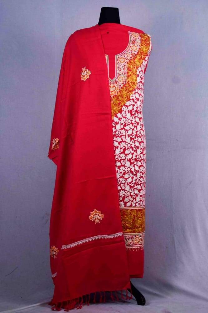 Red Color Kashmiri Aari Work Embroidered Suits Enriched