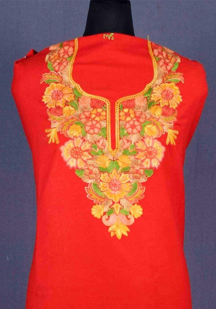 Red Color Patterned Kashmiri Aari Work Ladies Salwar Kameez