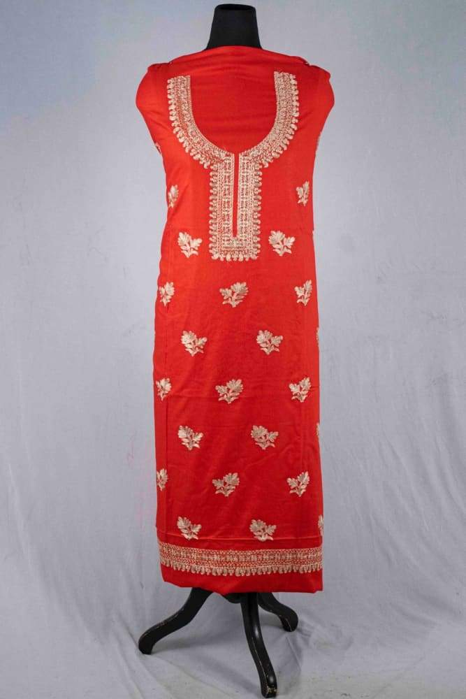Red Color Silk Cotton Kashmiri Embroidered Designer Suit