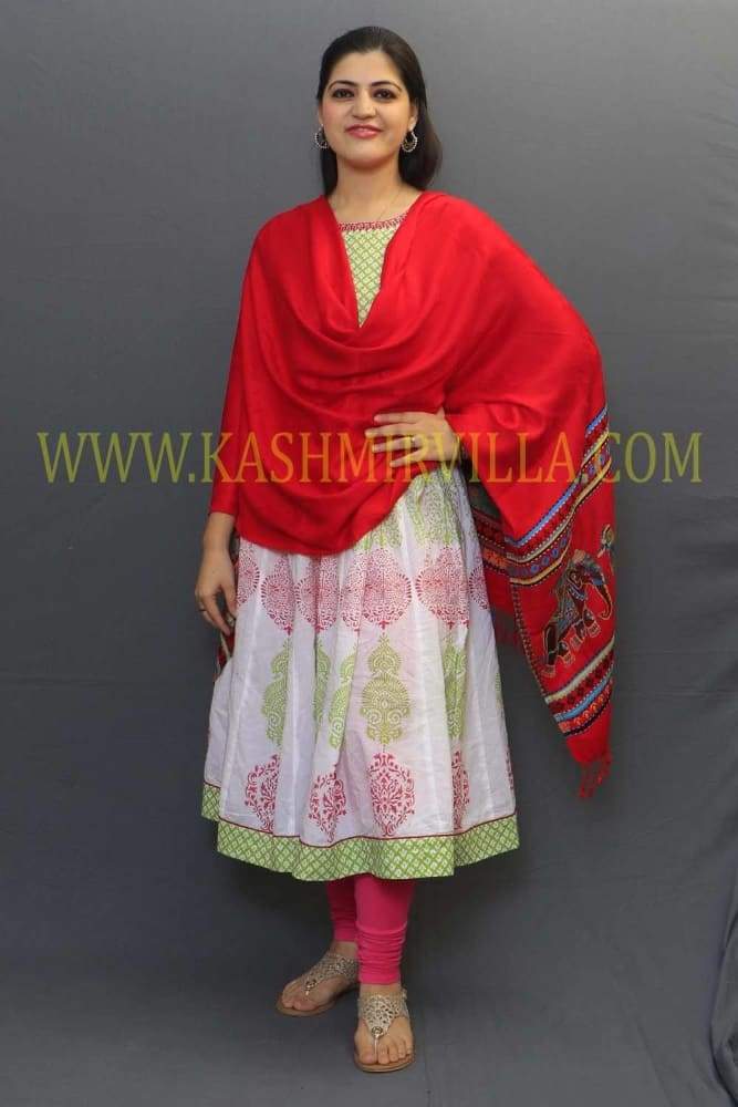 Red Color Stole Enriched With Digital Printing On Border