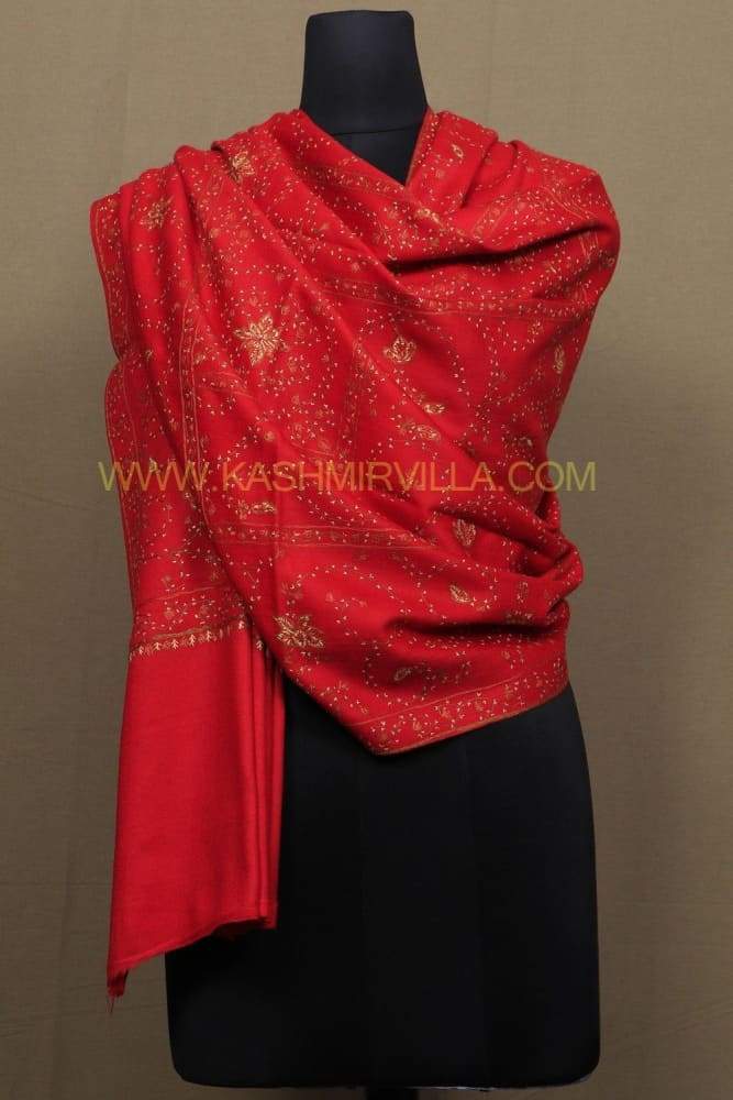 Red Colour Shawl With Sozni Work Allover Jaal Is Vibrant