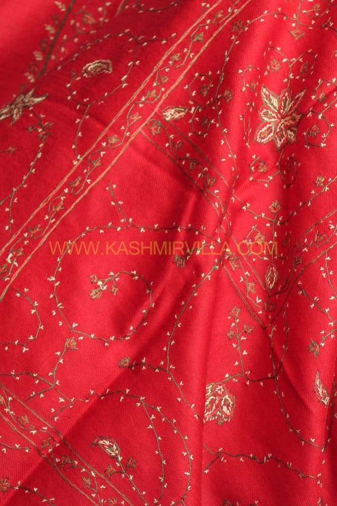 Red Colour Sozni Shawl With Beautiful Allover Jaal